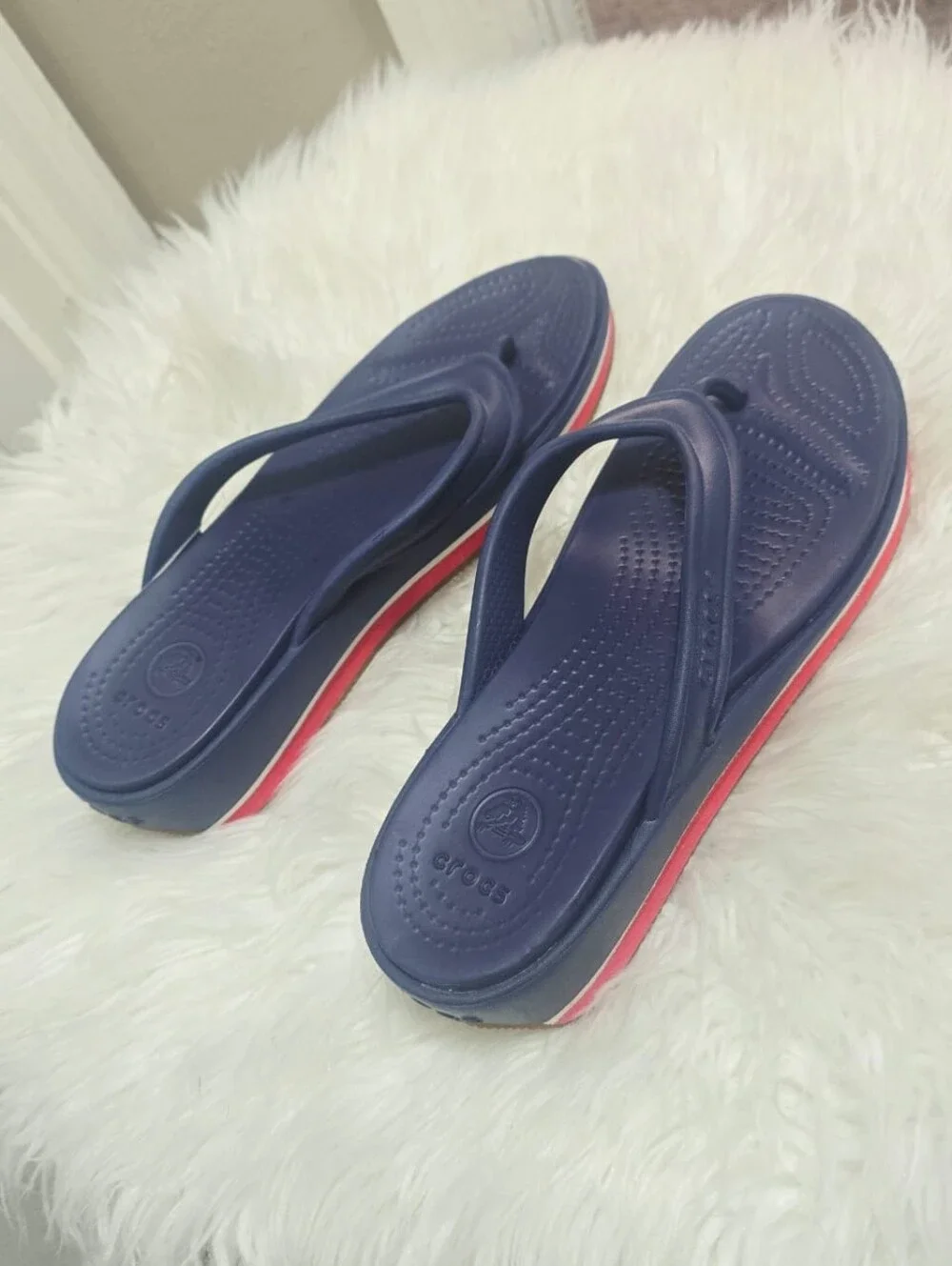 Crocs Croslite Wedge Platform Thong Sandals Flip-flop Women's Blue Red Size 10